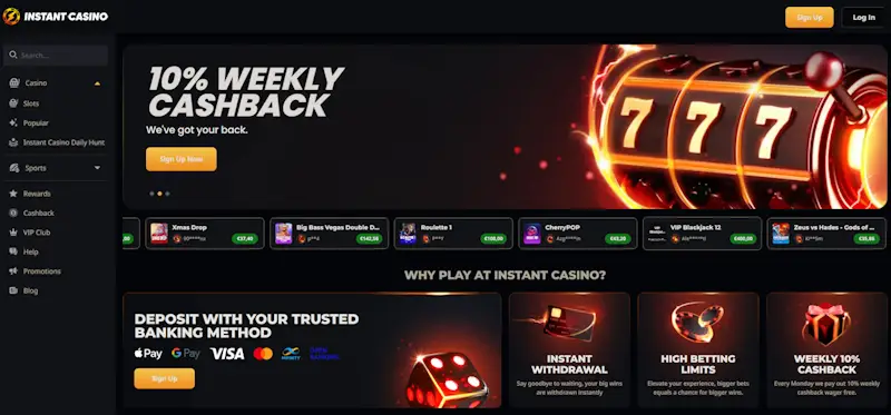Instant Casino: Curaçao-Lizenz – Blitzschnelle Auszahlungen und 200% Bonus im Test